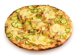 Pizza bianca con zucchine, provola e guanciale
